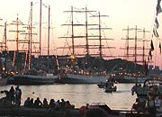 sunset during Tall Ships race 2004 in Stavanger