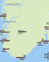 location map showing Hovden in south Norway