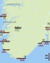 location map showing Roldal in south Norway