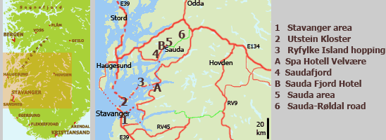 tour map stavanger to Ryfylke to Sauda to Roldal