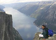 1000m vertical drop - view down Lysefjord from Nesatind