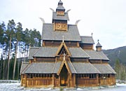 main front view of Gol stave church replica